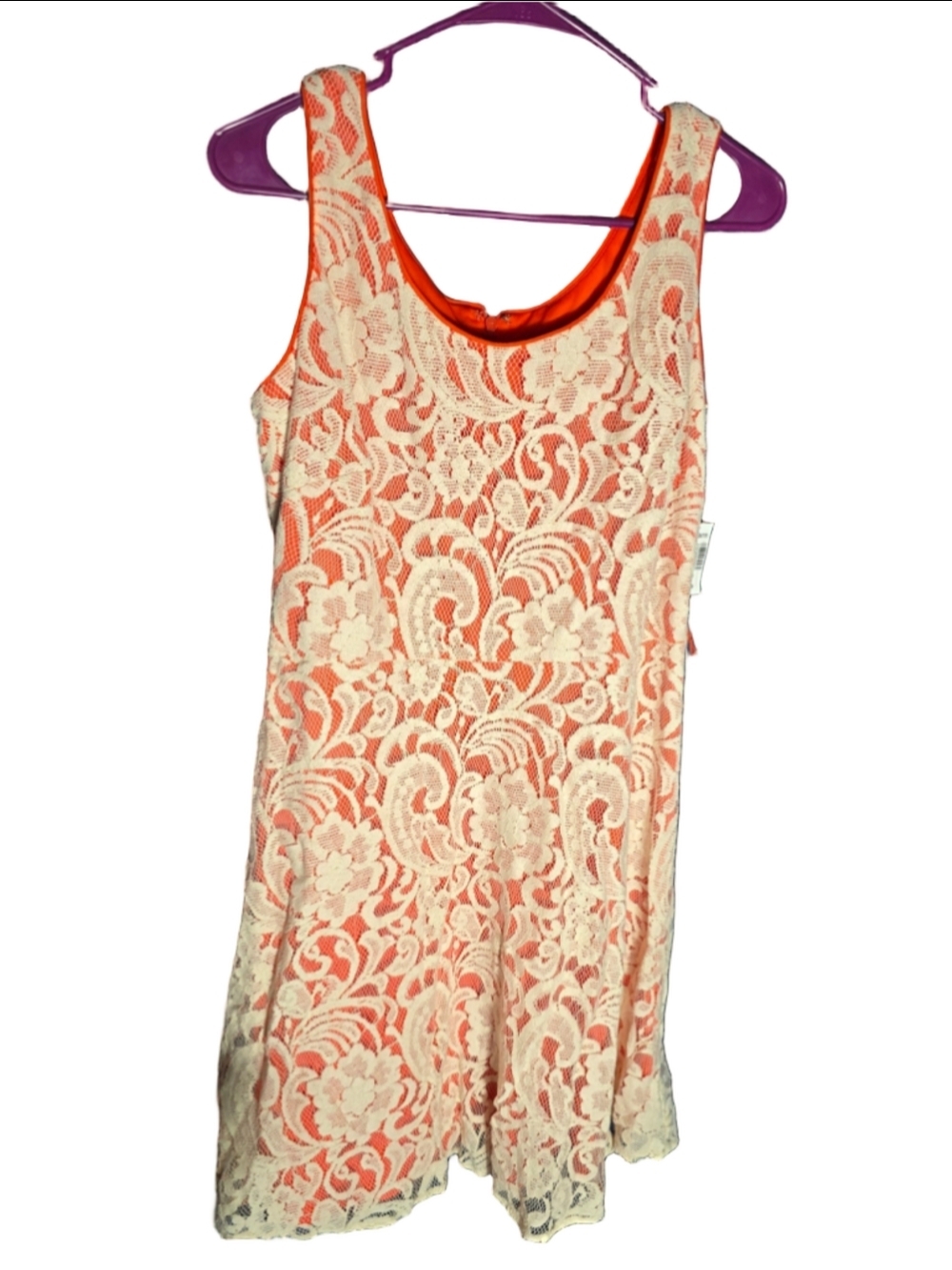 Women's dressbarn Orange Beige Lace Mini Dress Petite 12P cottagecore party y2k